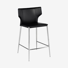 Wayne Leather Counter Stool - Black / Silver