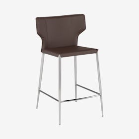 Wayne Leather Counter Stool - Mink / Silver