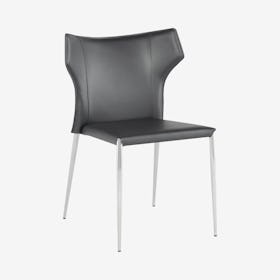 Wayne Leather Dining Chair - Dark Grey / Silver