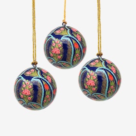 Floral Ornaments - Blue / Coral - Set of 3