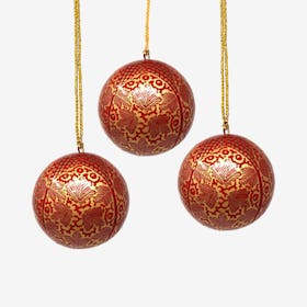 Chinar Leaves Ornaments - Red / Gold - Set of 3