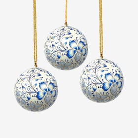 Floral Ornaments - Blue - Set of 3