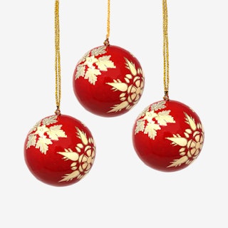 Snowflakes Ornaments - Gold / Red - Set of 3