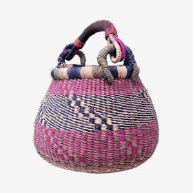 Bolga Pot Basket - Pink / Black