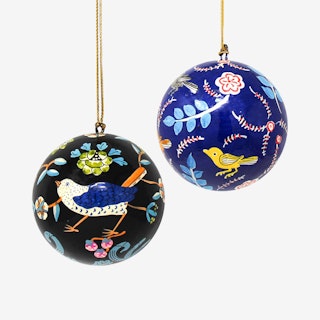 Bird with Flower Ornaments - Set of 2