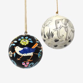 Elephant and Bird Ornaments - Set of 2
