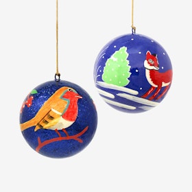 Fox and Bird Ornaments - Set of 2