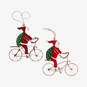 Bicycle Santa Ornaments - Set of 2