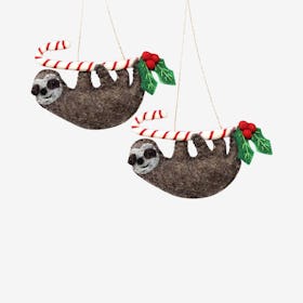 Sloth on Candy Cane Ornaments - Set of 2