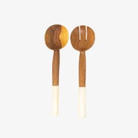 Olive Wood Salad Servers - White Bone