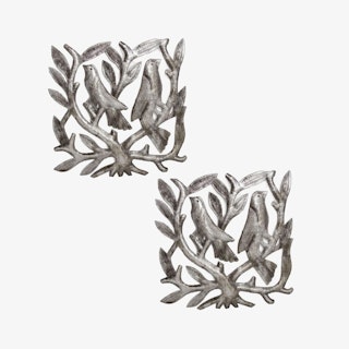 Square Tree of Life with Birds Haitian Steel Drum Wall Art