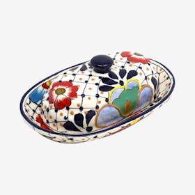 Butter Dish - Dots and Flowers