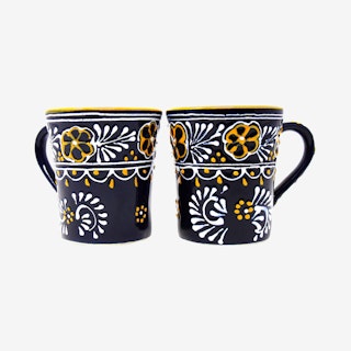 Flared Coffee Mugs - Blue - Set of 2
