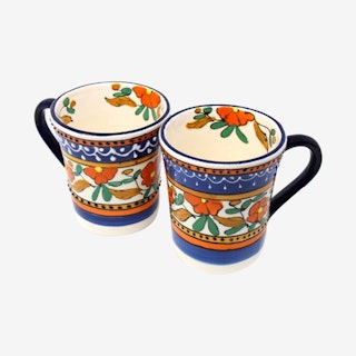 Flared Coffee Mugs - Orange / Blue - Set of 2
