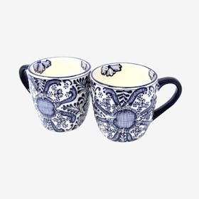 Rounded Mugs - Blue Flower - Set of 2