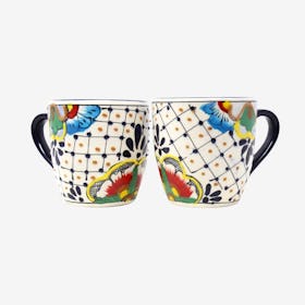 Rounded Mugs - Dots and Flowers - Set of 2