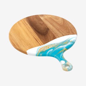 Acacia Cheese Paddle - Teal / White / Gold