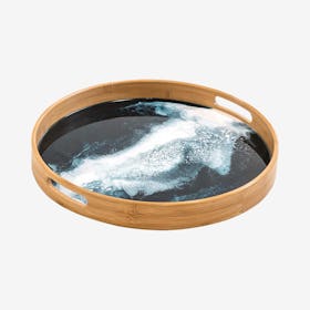 Round Bamboo Tray - Navy / White / Metallic