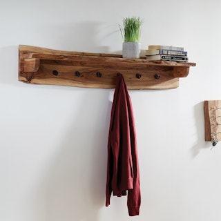 Alpine Live Edge 6-Hook Coat Hook with Shelf - Natural