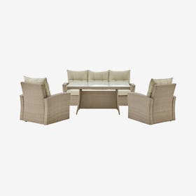 Canaan All-Weather Outdoor Dining Sofa Set with Cocktail Table - Set of 4