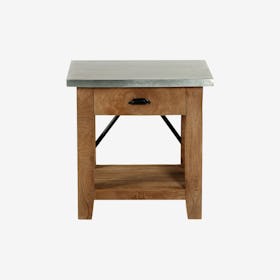 Millwork Wood & Zinc Metal End Table with Drawer