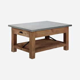 Millwork Wood & Zinc Metal 2-Drawer Coffee Table with Shelf