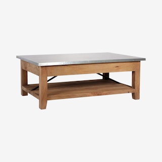 Millwork Wood & Zinc Metal Coffee Table with Shelf