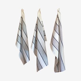 Stripe Kitchen Towels - Black / White - Set of 3