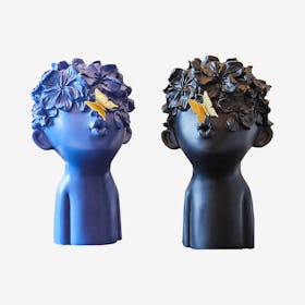 Spring Blossom Figurines - Blue / Black - Set of 2