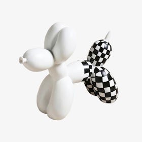 Balloon Dog Ornament - White / Checkered
