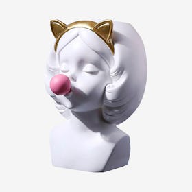 Bubble Gum Kitty Girl Figurine - White
