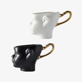 Face Pattern Coffee Cups - Set of 2