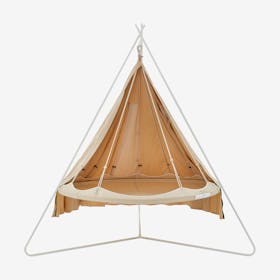 Classic TiiPii Hanging Day Bed with Stand and Poncho Weather Cover - White / Tan