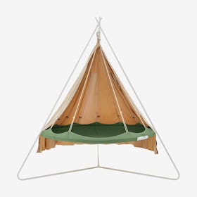 Classic TiiPii Hanging Day Bed with Stand and Poncho Weather Cover - Olive / White