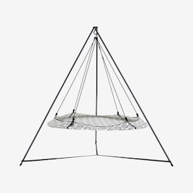 Hangout Pod Circular Hammock Set - Black / White - Mandala Pattern