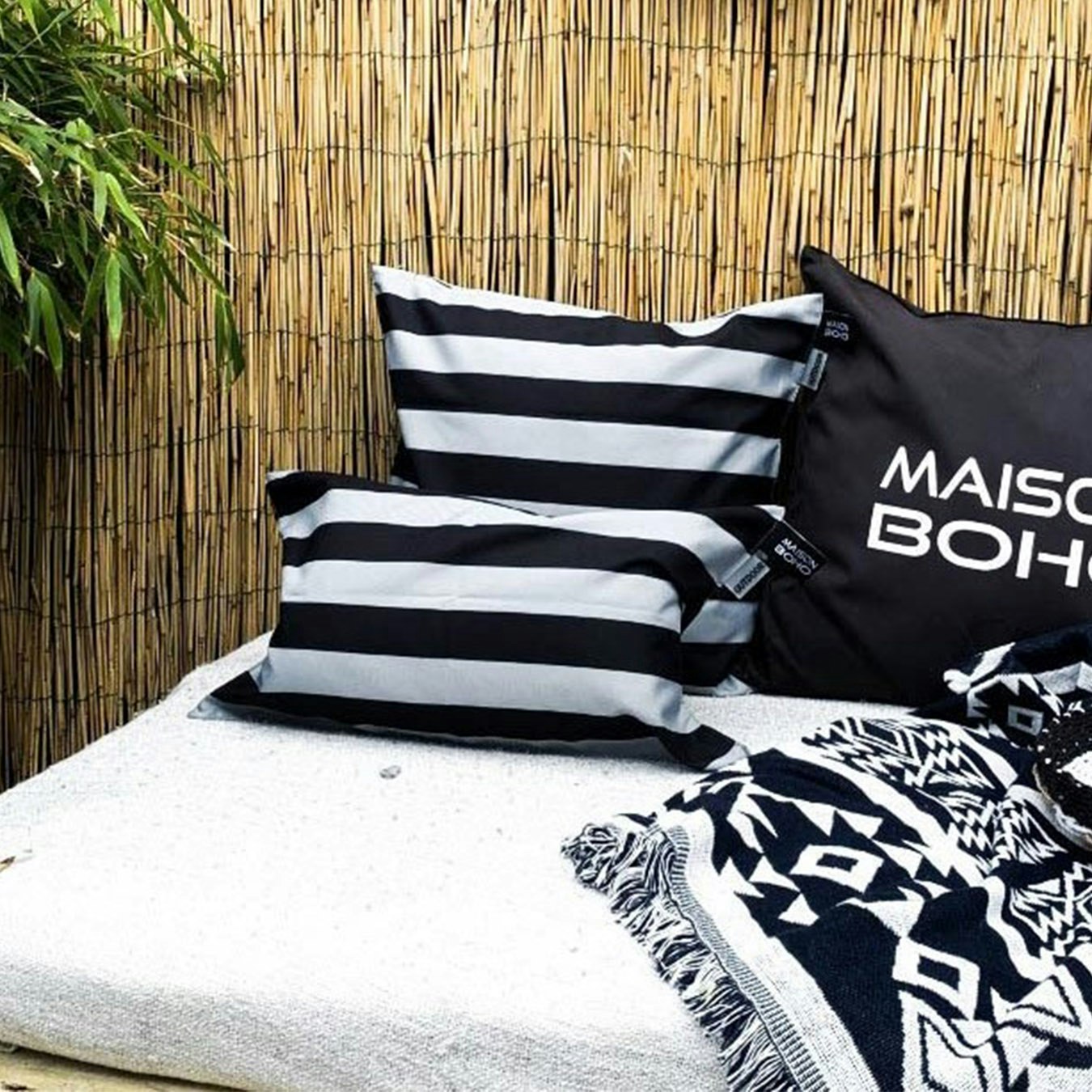 Striped Rectangle Outdoor Cushion Cover - Grey