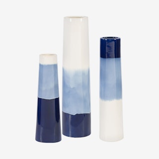 Sconset Vases - White / Blue - Set of 3