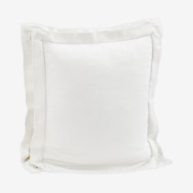 Double Flanged Washed Linen Pillow - White