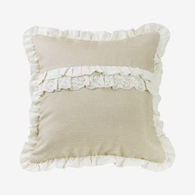 Ruffle Trim & Lace Accent Pillow - Cream