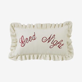 Good Night Embroidery Pillow - White / Red