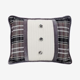 Oblong Pillow with Covered Button - White / Brown
