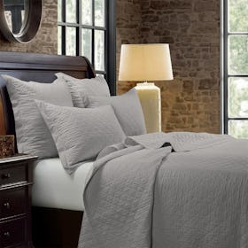 Diamond Linen & Cotton Quilt Set - Gray