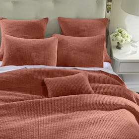 Stonewashed Cotton Velvet Quilt Set - Red