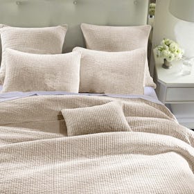 Stonewashed Cotton Velvet Quilt Set - Light Tan