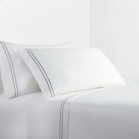 Stripe Embroidered Sheet Set - White / Gray