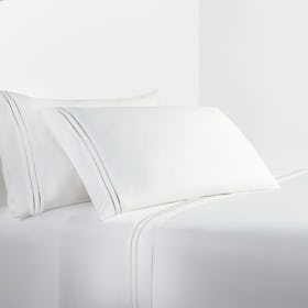 Embroidery Stripe Sheet Set - White / Taupe