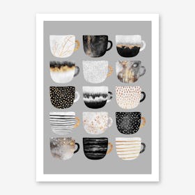 Pretty Coffee Cups 3 - Grey Kitchen Art Print