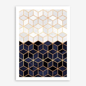 White And Navy Cubes Art Print