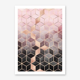 Pink and Grey Gradient Cubes Art Print