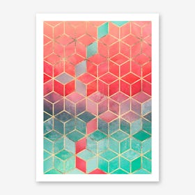 Rose And Turquoise Cubes Art Print